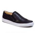 Sapatênis Slip On Liso Preto Sola Branca Forro de Couro Berlutini 