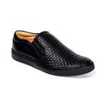 Sapatênis Slip On Tresse Couro Preto Forro de Couro Sola Preta
