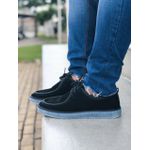 Sapato Casual Couro Legítimo Nobuck Preto Sola Transparente Forro de Couro