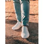 Sapatênis Slip On Tresse Couro Branco Sola Branca Forro de Couro