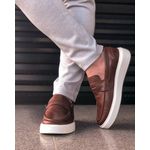 Sapato Masculino Mocassim Master Couro Café Sola Alta Branca Berlutini 