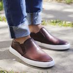 Sapatênis Slip On Liso Couro Café Forro de Couro Berlutini 