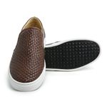 Sapatênis Slip On Tresse Couro Café Sola Branca Forro de Couro