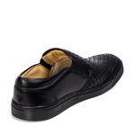 Sapatênis Slip On Tresse Couro Preto Forro de Couro Sola Preta