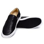 Sapatênis Slip On Tresse Couro Preto Sola Branca Forro de Couro