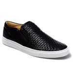 Sapatênis Slip On Tresse Couro Preto Sola Branca Forro de Couro