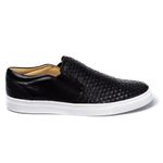 Sapatênis Slip On Tresse Couro Preto Sola Branca Forro de Couro