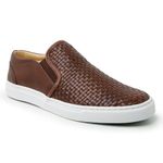 Sapatênis Slip On Tresse Couro Café Sola Branca Forro de Couro