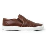 Sapatênis Slip On Tresse Couro Café Sola Branca Forro de Couro