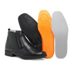 Bota Antistress Botina Ortopédica Palmilha de Gel Zíper Couro Legítimo Preto