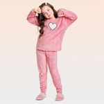  Conjunto pijama blusão e calça em fleece Rosa claro FAKINI