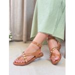 Rasteira Caramelo com Tachas Dourado