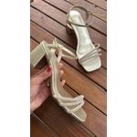 Sandália de Salto Bloco Ouro Light com Strass
