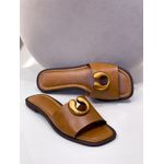 Rasteira Caramelo com detalhe Dourado