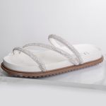 Sandália Rasteira Feminina Branco BK01 Flat Tiras Brilhante 2488