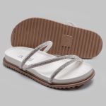 Sandália Rasteira Feminina Branco BK01 Flat Tiras Brilhante 2488