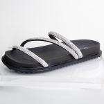 Sandália Rasteira Feminina Preto BK01 Flat Tiras Brilhante 2489
