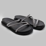 Sandália Rasteira Feminina Preto BK01 Flat Tiras Brilhante 2489
