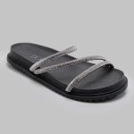 Sandália Rasteira Feminina Preto BK01 Flat Tiras Brilhante 2489
