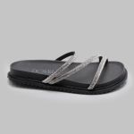 Sandália Rasteira Feminina Preto BK01 Flat Tiras Brilhante 2489
