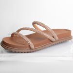 Sandália Rasteira Feminina Bronze BK01 Flat Tiras Brilhante 2490
