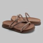 Sandália Rasteira Feminina Bronze BK01 Flat Tiras Brilhante 2490