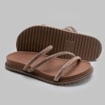 Sandália Rasteira Feminina Bronze BK01 Flat Tiras Brilhante 2490
