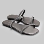 Rasteira Rasterinha Bico Quadrado Jac Com Tiras De Strass Brilho 2568