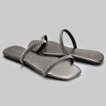 Rasteira Rasterinha Bico Quadrado Jac Com Tiras De Strass Brilho 2568