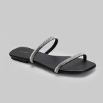 Rasteira Rasterinha Bico Quadrado Jac Com Tiras De Strass Brilho 2569