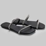 Rasteira Rasterinha Bico Quadrado Jac Com Tiras De Strass Brilho 2569