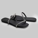 Rasteira Rasterinha Bico Quadrado Jac Com Tiras De Strass Brilho 2569