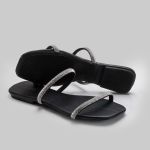 Rasteira Rasterinha Bico Quadrado Jac Com Tiras De Strass Brilho 2569