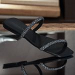 Rasteira Rasterinha Bico Quadrado Jac Com Tiras De Strass Brilho 2569
