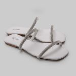 Rasteira Rasterinha Bico Quadrado Jac Com Tiras De Strass Brilho 2570
