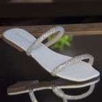 Rasteira Rasterinha Bico Quadrado Jac Com Tiras De Strass Brilho 2570