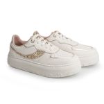 Tênis Casual Feminino Tb01 Confortavel E Com Brilho Off e Dourado 2692