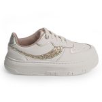 Tênis Casual Feminino Tb01 Confortavel E Com Brilho Off e Dourado 2692