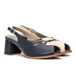 Sandália Peep Toe - Azul Marinho e Off White - ESSENCIAL