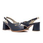 Sandália Peep Toe - Azul Marinho e Off White - ESSENCIAL