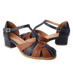 Sapato Boneca - Azul Marinho e Chocolate - BROMÉLIA