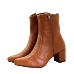 Botas Femininas Montaria Caramelo Lirom Cano Médio Salto Bico Fino