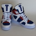Tenis Cano Alto Sneakers Top Fitness Em Couro Tricolor