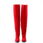 Bota Over The Knee Lirom Cano Super Longo Camurçada Vermelha