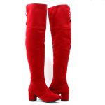 Bota Over The Knee Lirom Cano Super Longo Camurçada Vermelha