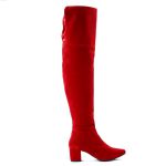 Bota Over The Knee Lirom Cano Super Longo Camurçada Vermelha
