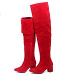 Bota Over The Knee Lirom Cano Super Longo Camurçada Vermelha