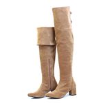 Bota Over The Knee Lirom Cano Longo Camurça Bege