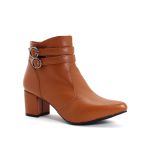 Bota Feminina Social Lirom Cano Curto Fivela Em Couro Legitimo Caramelo
