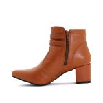 Bota Feminina Social Lirom Cano Curto Fivela Em Couro Legitimo Caramelo